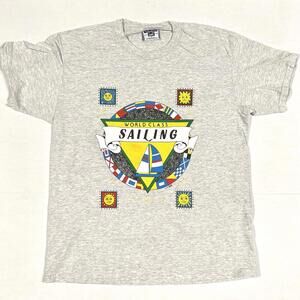 Vintage World Class Sailing T Shirt X-It! 1992 Lee Sz L Made In USA Heather Gray